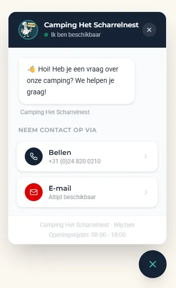 Custom chatwidget Camping Het Scharrelnest
