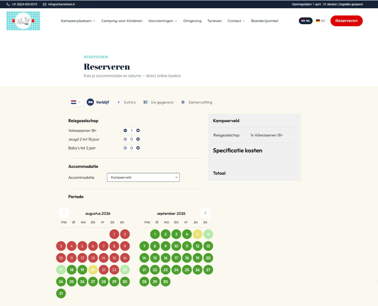 Reserveringssysteem met live beschikbaarheid per accommodatie