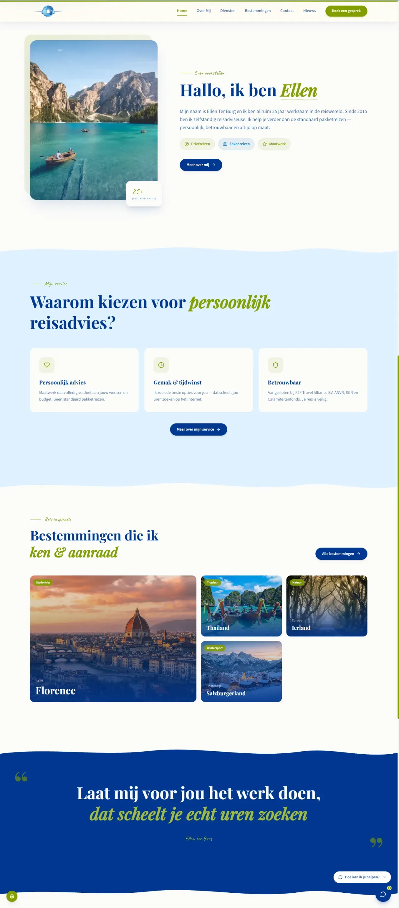 Website Travel by Ellen, opbouw van de pagina