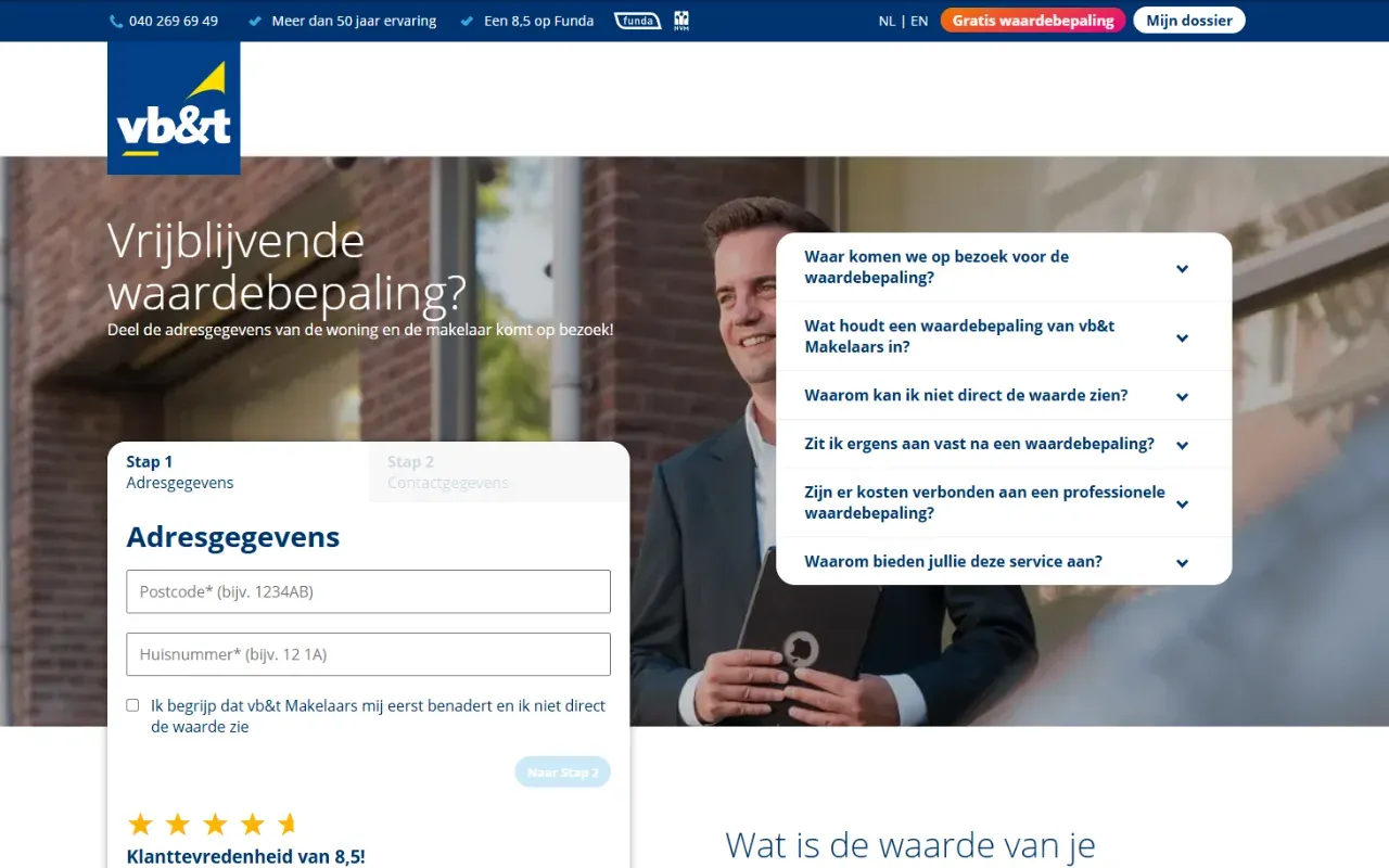 Waardebepaling-pagina vb&t Makelaars